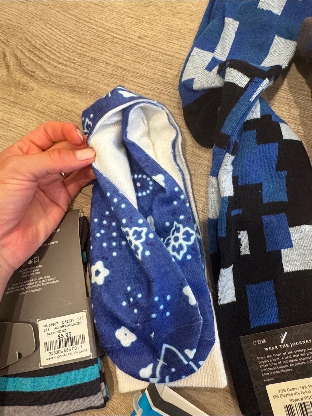 Men's Patterned Crew Socks - Blue Multi 6 pairs of socks
